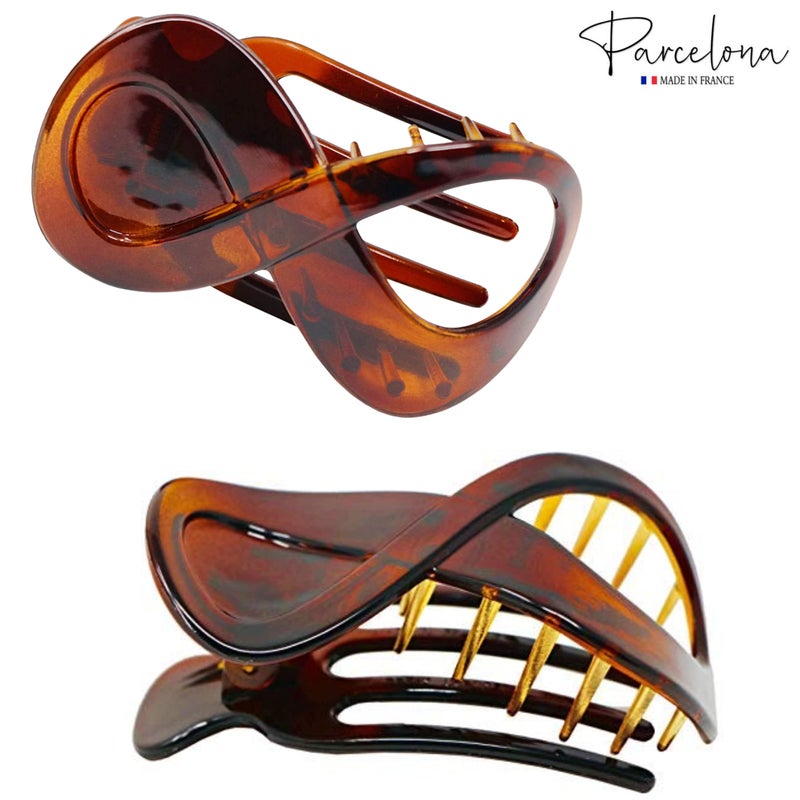Parcelona French Infinity Loop 3â€ Tortoise Shell Cellulose Acetate Side Slide In Yoga Flat Teeth Hair Claw Clip Clutcher for Women and Girls - Image 2